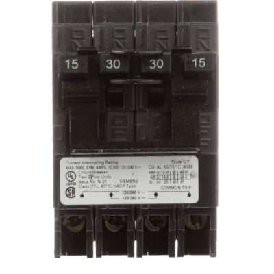 Interruptor automático CUADRUPLEX enchufable tipo QT 2 polos dobles, 30-50 amp