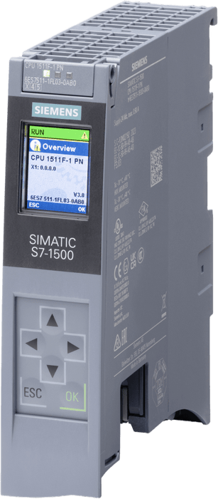 CPU PLC Seguridad S7-1500F / 1511F-1 PN / Memoria 450 KB Programa + 1.5 MB Datos / PROFINET IRT 2-Puertos / 6 ns Rendimiento / SIL 3 / PLe / Failsafe
