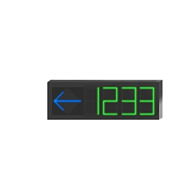 Pantalla de Orientación para Estacionamiento Interior Unidireccional / 4 Dígitos Numéricos / LED 7-8 mm Pitch / 3800 cd/m² de Luminancia / 110° Ángulo de Visión / Comunicación RJ45 RS485 / Iconos Multicol