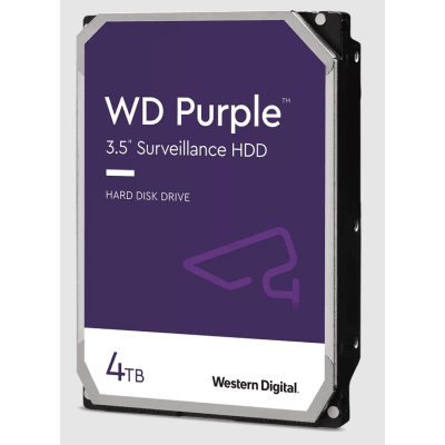 Disco Duro WD Purple Surveillance / 4TB / SATA 6Gb/s / 3.5" / Tecnología AllFrame / 180TB año Workload / Soporte 64 Cámaras HD / 16 Bays / Componentes Anti-Corrosión / 3 Años Garantía - Toer