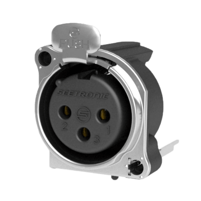 Conector XLR Hembra / 3 Polos / Montaje Vertical PCB / Carcasa Metálica / Pines Chapados en Oro / Diseño Compacto
