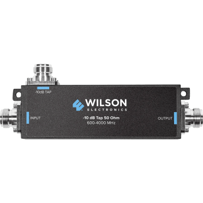 Separador TAP -10 dB con rango de frecuencia de 575 a 6000 MHz. Ideal para separar las antenas a diferentes longitudes de cable coaxial. 50 Ohm. Conectores N Hembra.