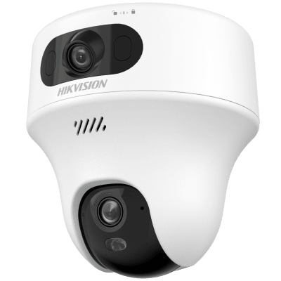 Turret PT  IP de doble lente de 6 Megapixel / Lente 2.8 mm / Dual Light (20 mts IR + 15 mts Luz Blanca) / Wi-Fi / IP54 / dWDR  / H.265 / Audio Bidireccional (Micrófono y Bocina)
