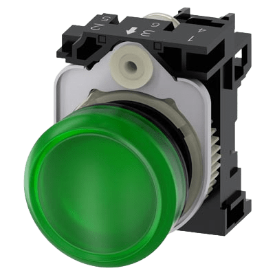 Lampara de señalización plástica con led color Verde, 24Vca-Vcd