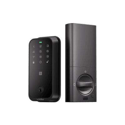 Cerradura Inteligente con Huella Digital LNDU HK01W / WiFi Integrado / Compatible Apple HomeKit / Teclado Táctil / 8 Baterías AA / Escaneo iPhone-Apple Watch-Fob / Bloqueo Manual y Automático / Exterior IP54