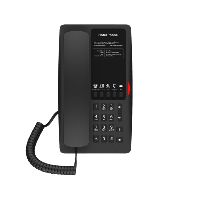 Teléfono IP WI-FI para Hotelería, Puerto USB-A para carga, 5 teclas programables para servicio rápido (Hotline), plantilla personalizable con PoE