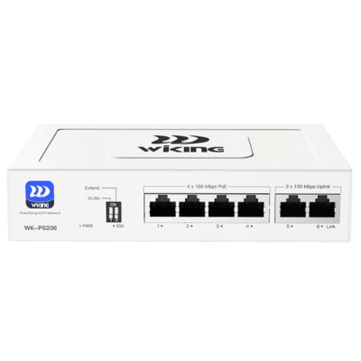 Switch PoE / Administración en la nube / Con 4 puertos 10/100 Mbsp PoE af/at / 2 Puertos Uplink 10/100 MBPS / Presupuesto 45 W / PoE hasta 250 metros - Toer