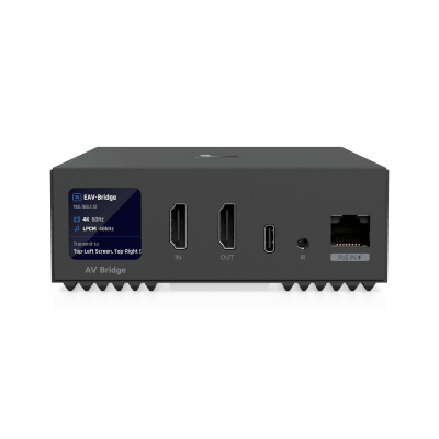 Transceptor AV sobre IP EAV-Bridge, HDMI 4K60 con audio XLR profesional balanceado, PoE+, conmutable entre fuente y destino