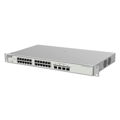 Switch Administrable PoE Capa 2+ Plus, con 24 puertos Gigabit PoE 802.3af/at + 4 SFP+ para fibra 10Gb, gestión gratuita desde la nube, 370w - Toer