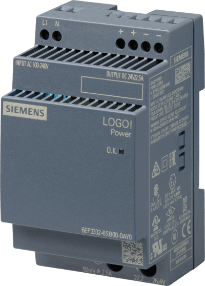 Fuente de Alimentación / 24VDC 2.5A / Entrada 100-240V AC/DC / 60W / Eficiencia 89.6% / IP20 / Clase II / DIN Rail / Certificaciones UL CE EAC