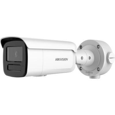Cámara Bullet IP 4 Megapixel (2688 × 1520) / WDR 120 dB / EXIR IR 60-90 m (196.9-295.3 ft) / Clasificación IA Humano-Vehiculo / Audio Bidireccional / IP67 IK10 / H.265+