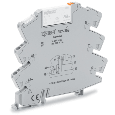 Módulo con Relé, 24-230V AC/DC, 1 Inversor, 6A Corriente Permanente, LED Indicador Amarillo, Montaje Carril DIN, IP20, Aislamiento Reforzado - Toer