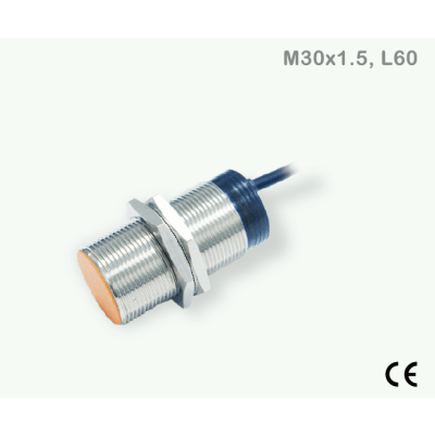 Sensor Inductivo Proximidad Cilíndrico / M30 Cable 3 Hilos / PNP N.O. / 10 mm Detección / IP67 / Protección Cortocircuito y Polaridad Inversa / Cable 2 Metros / −25...+70°C