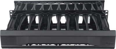 Organizador de Cable Horizontal 1U, Un Solo Lado, 19 Pulgadas, Material Compuesto Negro, Postes de Alta Resistencia, Puntas de Flecha, Montaje Sin Herramientas, Compatible Cat 5e/6/6A, Capacidad Máxima 66 Cables, Cubierta con Bisagra Desmontable
