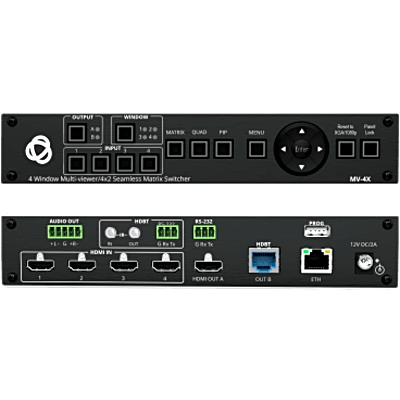 Matrix HDMI 4x2 con Escalado Integrado | Multi-Ventana | 4K@60Hz 4:4:4 | HDBT y HDMI | HDCP 2.3 | Conmutación Sin Corte | PiP-PoP | Control Web